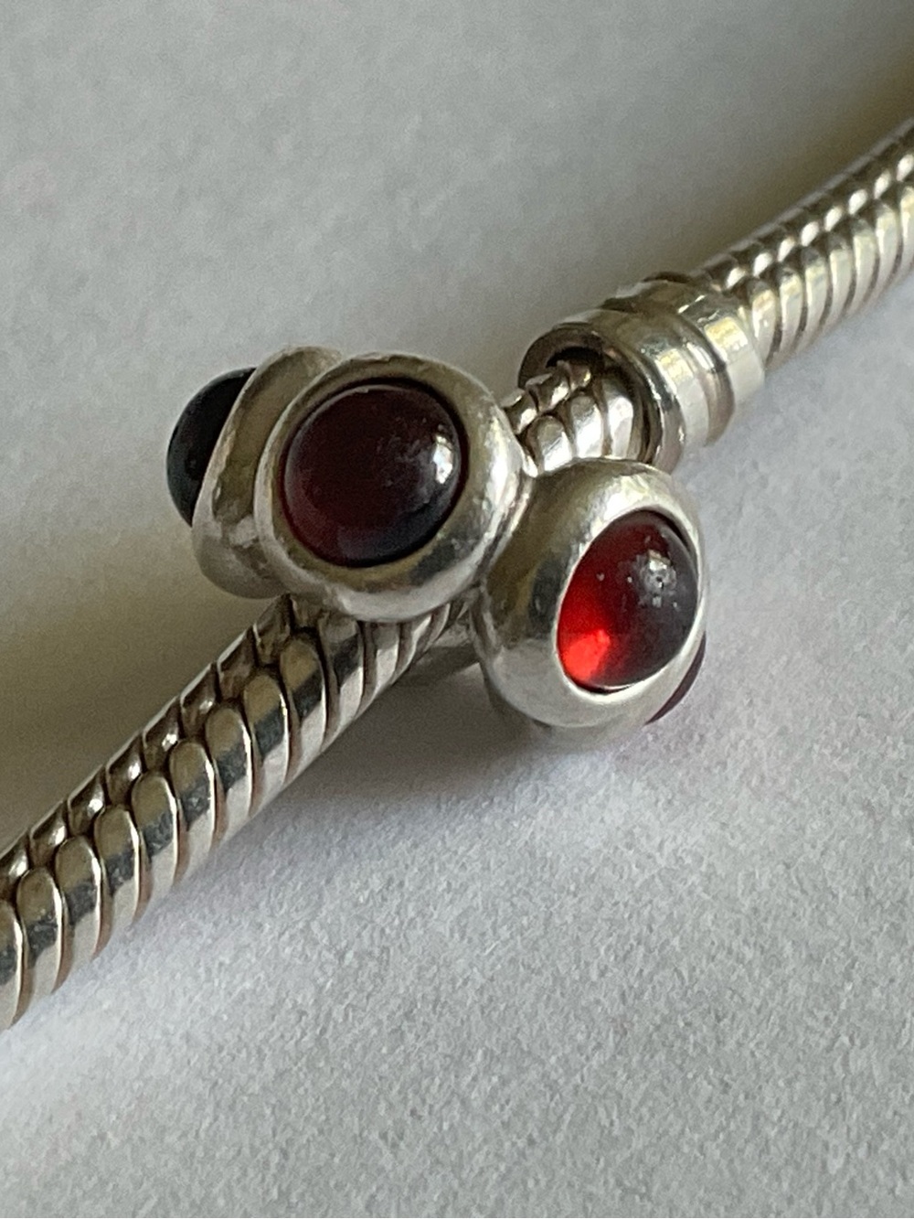 Pandora Sterling Silver Beads with Red Cabochons